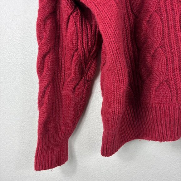 Naadam Wool Cashmere Red Cable Knit Fisherman Sweater Size Large Heritagewear - Picture 2 of 7